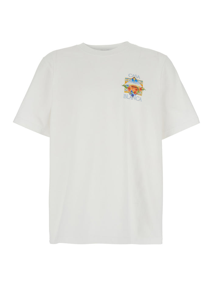 T-Shirt FLOWER COURT ICON White with Front Print Detail in Cotton Men Tshirts And Polo Shirts