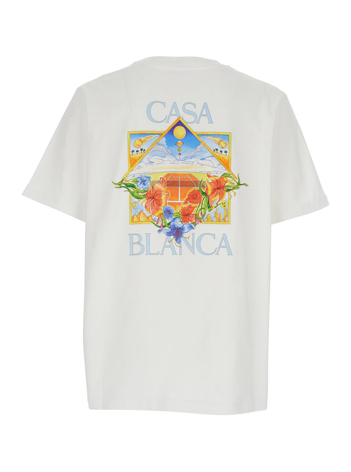 T-Shirt FLOWER COURT ICON White with Front Print Detail in Cotton Men Tshirts And Polo Shirts