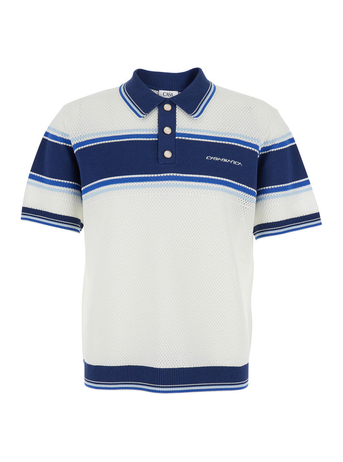 Polo MESH STRIPE White with Blue Details in Cotton for Men Tshirts And Shirts