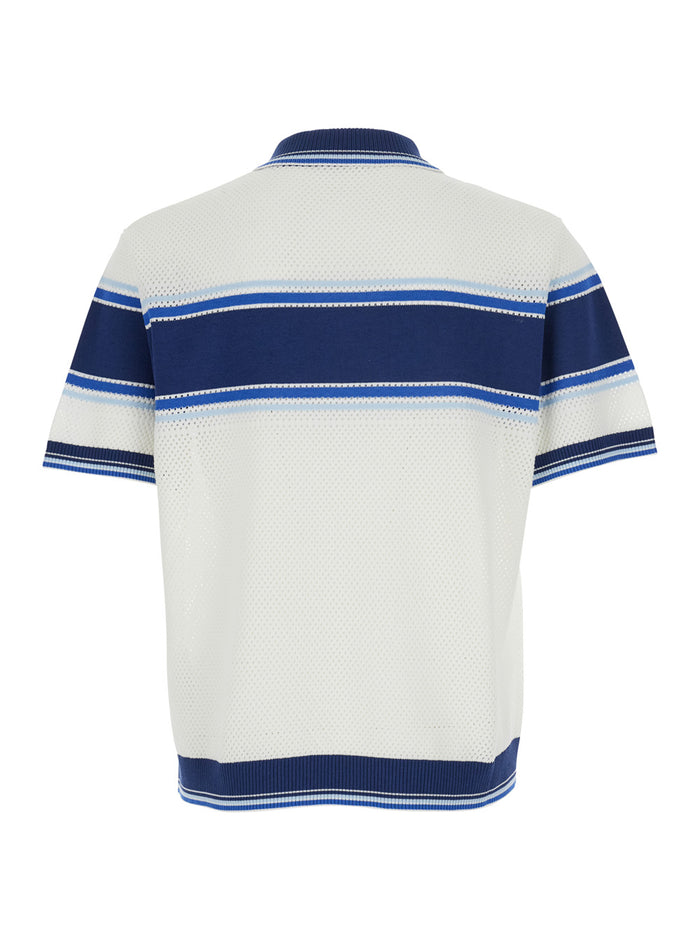 Polo MESH STRIPE White with Blue Details in Cotton for Men Tshirts And Shirts