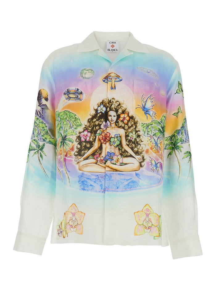 Shirt Innocence Multicolor with Cuban Collar and All-Over Print in Linen for Men Blouses