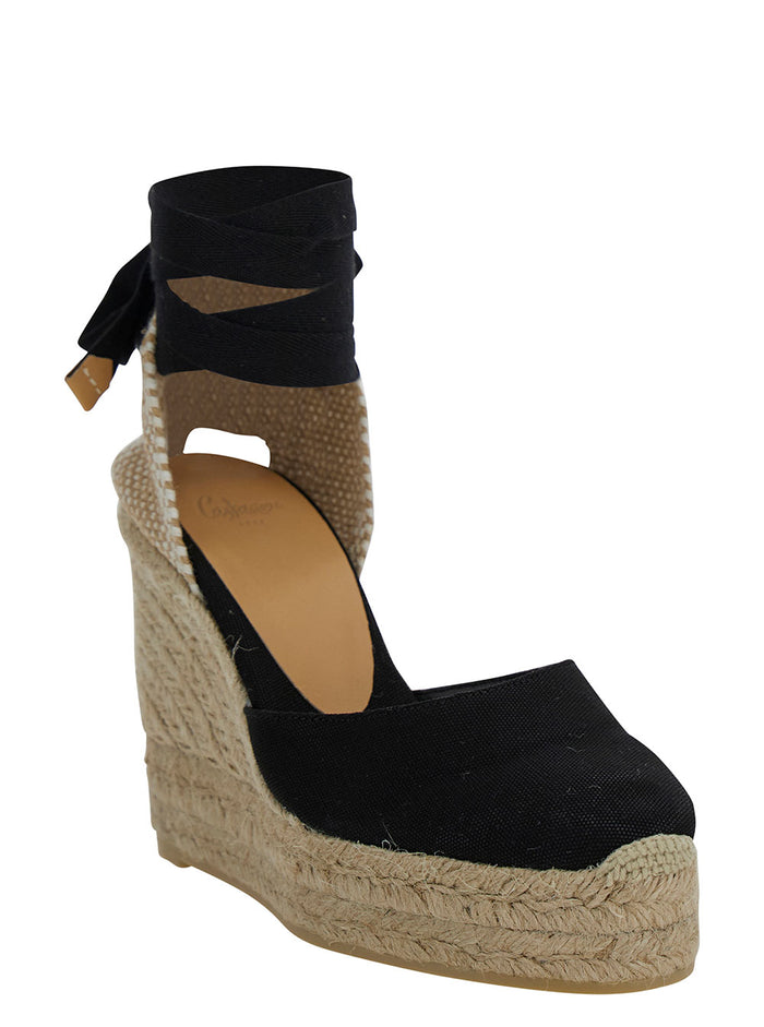 Carina Wedge Espadrilles with Cotton and Black Beige Raffia for Women Textile Materials Wedges