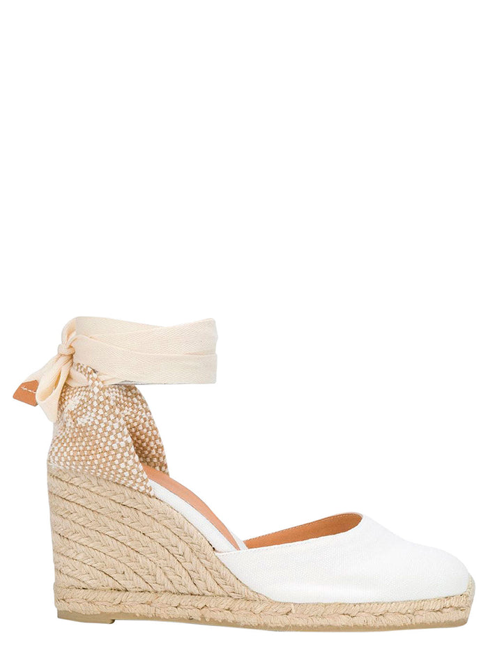 Carina Espadrilles with Closed Toe in White and Beige Canvas for Women Textile Materials Wedges
