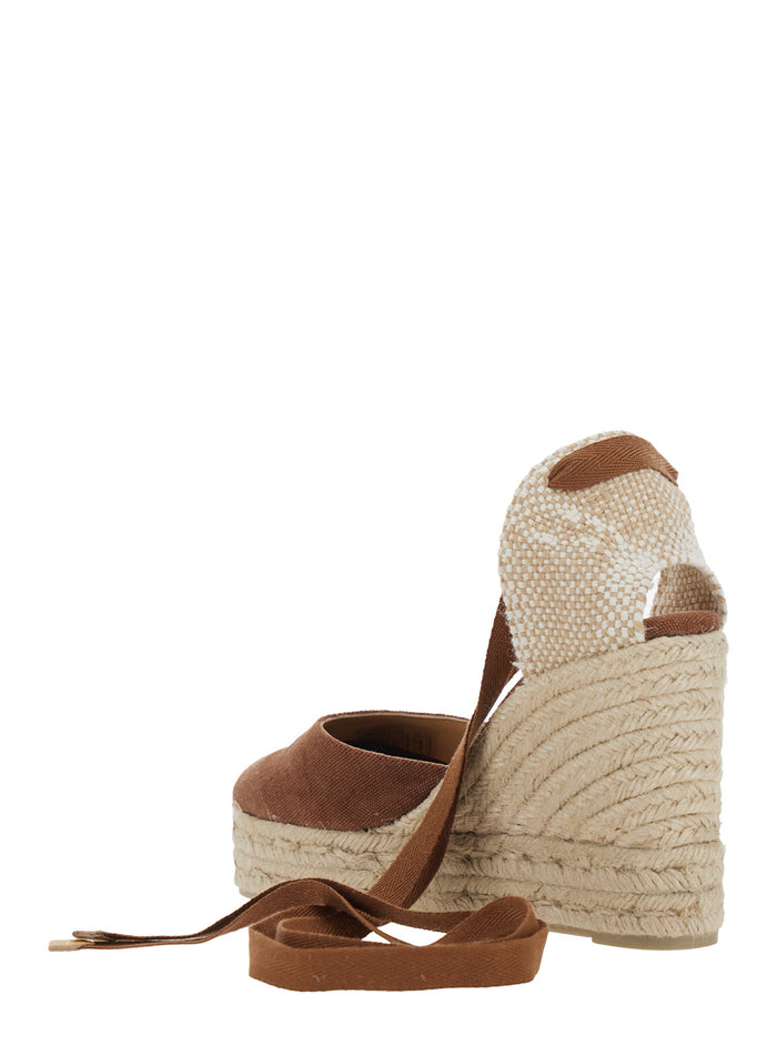Carina Wedges with Ankle Strap and High Wedge Heel in Brown Fabric for Women Textile Materials