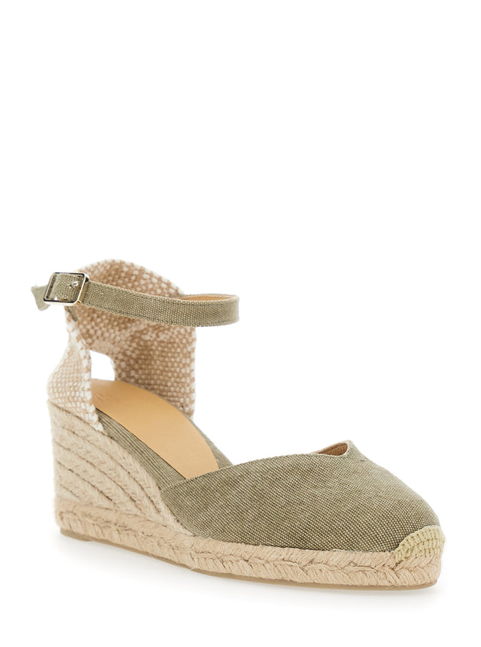 Chiarita Wedges with Rounded Toe and High Heel in Green Fabric for Women Textile Materials
