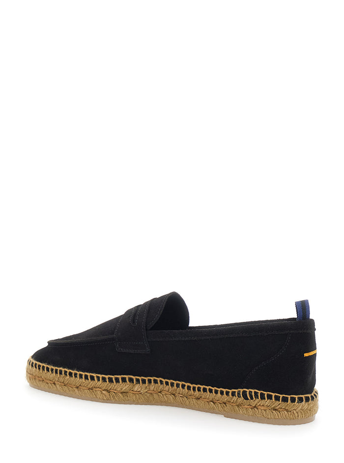 Nacho Black Espadrillas with Penny Slot in Suede Man Calf Flat Shoes