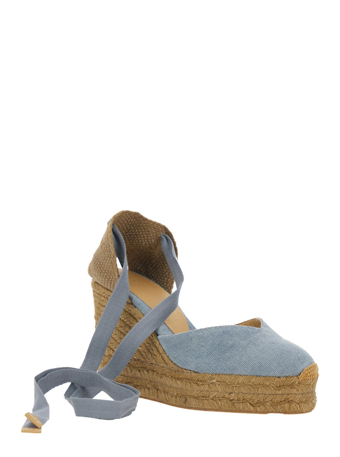 Chiara Wedges with Rounded Toe and High Heel in Blue Fabric for Women Blu Textile Materials