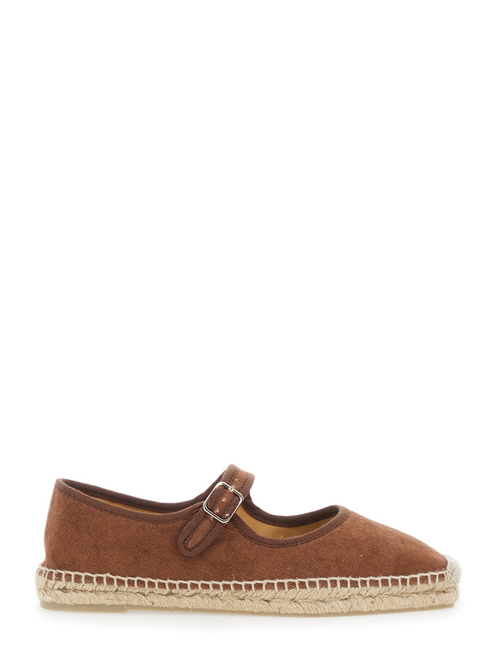 Padua Brown Ballet Shoes with Square Toe and Strap Closure in Fabric Woman Textile Materials Ballerinas