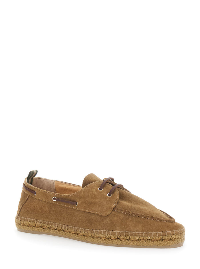 Nemo Espadrilles with Pull-tab and Contrast Stitching in Brown Suede for Men Calf Flat Shoes