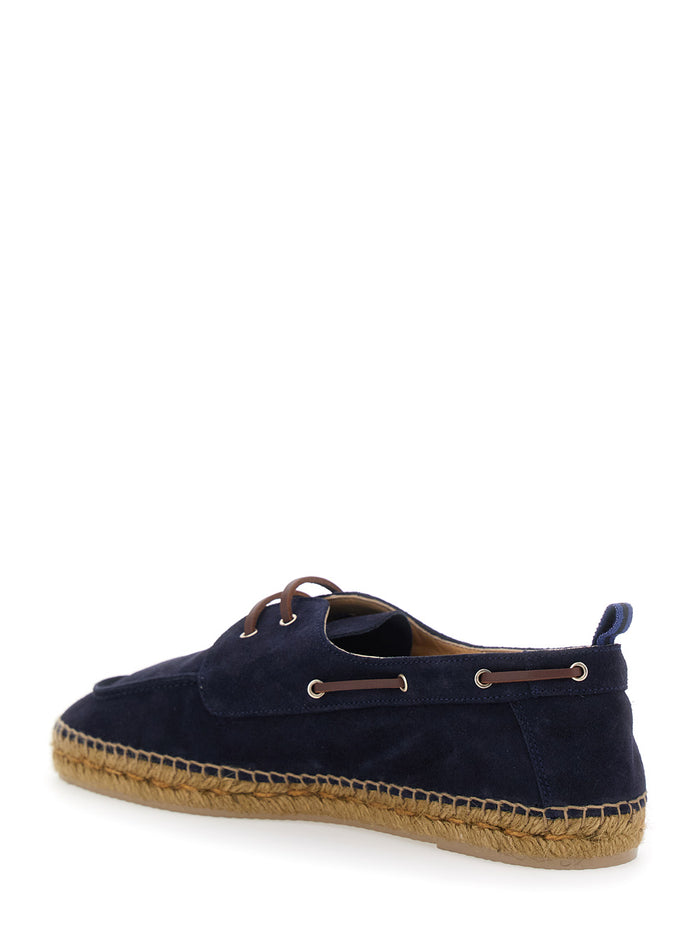 Espadrilles NEMO T-186 Serraje Blue with Rounded Leather Toe for Men Blu Calf Flat Shoes