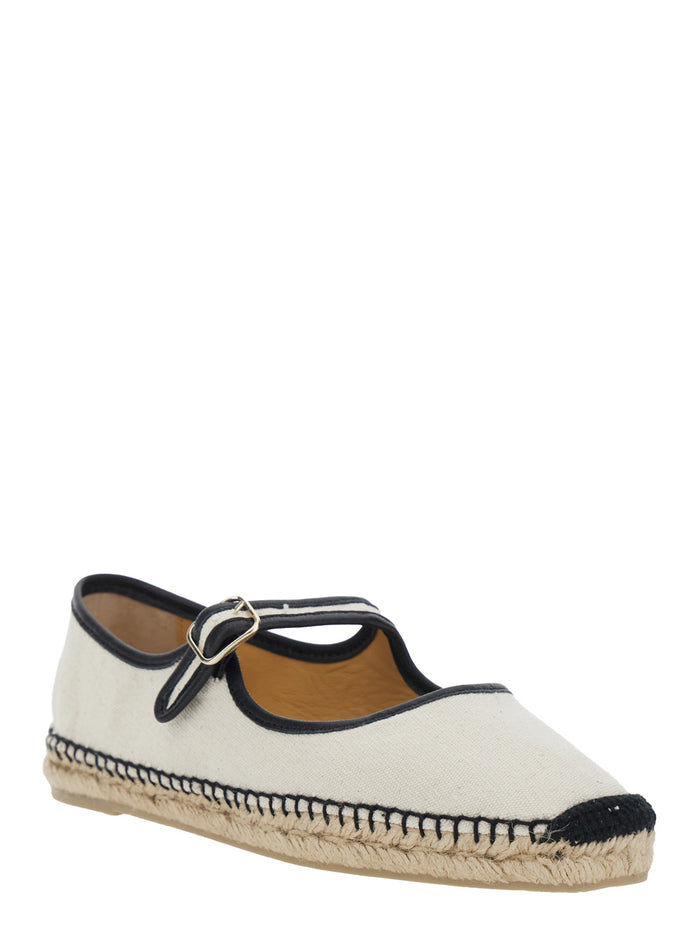 Padua Ballet Shoes with Strap Closure and Square Toe in White Fabric for Women Textile Materials Ballerinas