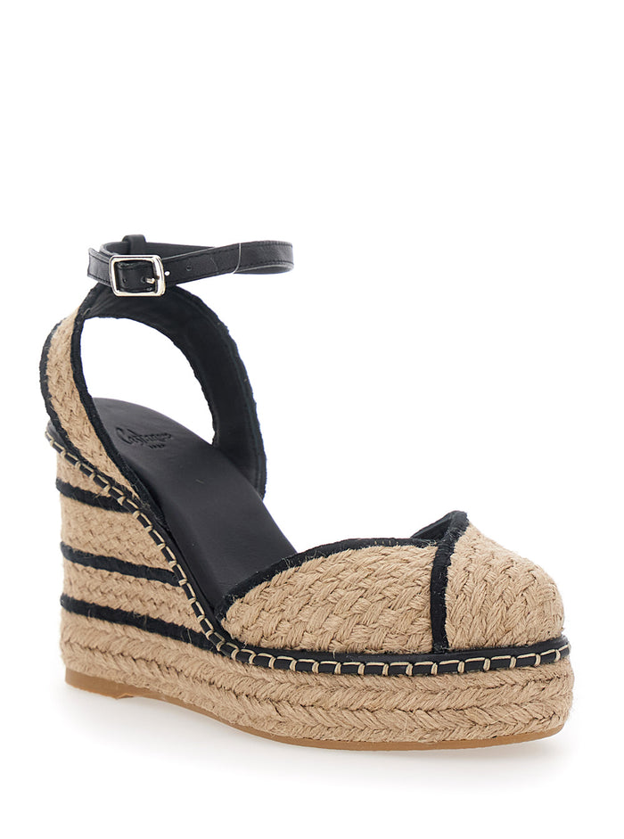 COVA Wedges with Beige Fabric Detail for Women Textile Materials