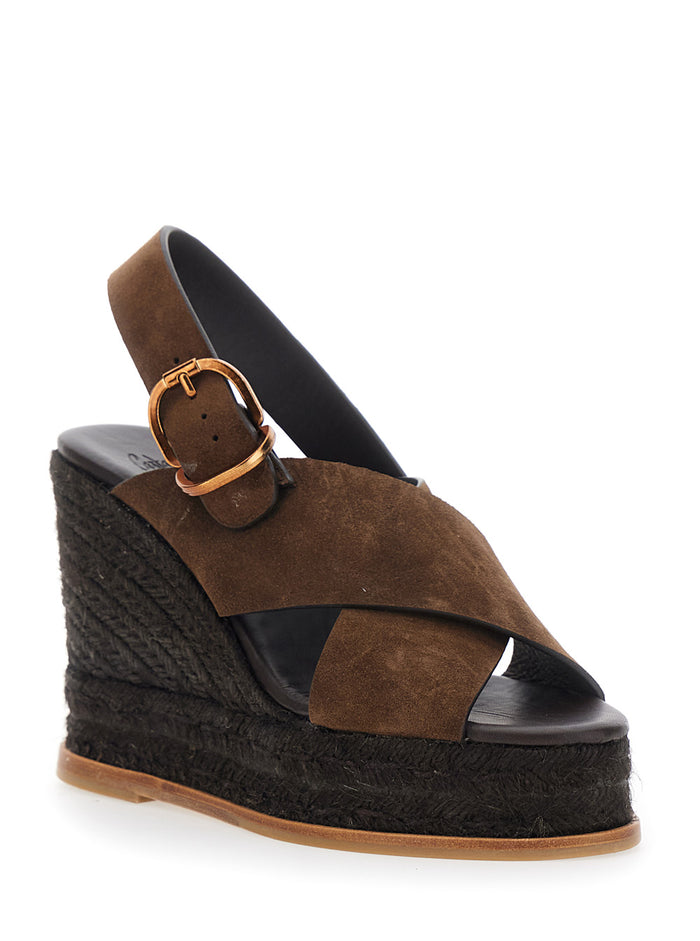 Bettina Brown Wedges With Adjustable Strap And Logo On The Insole Leather For Women