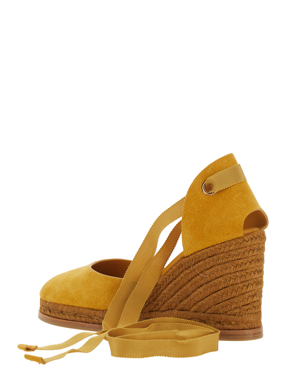 Camilla Wedges with Ankle Strap in Yellow Suede for Women Leather