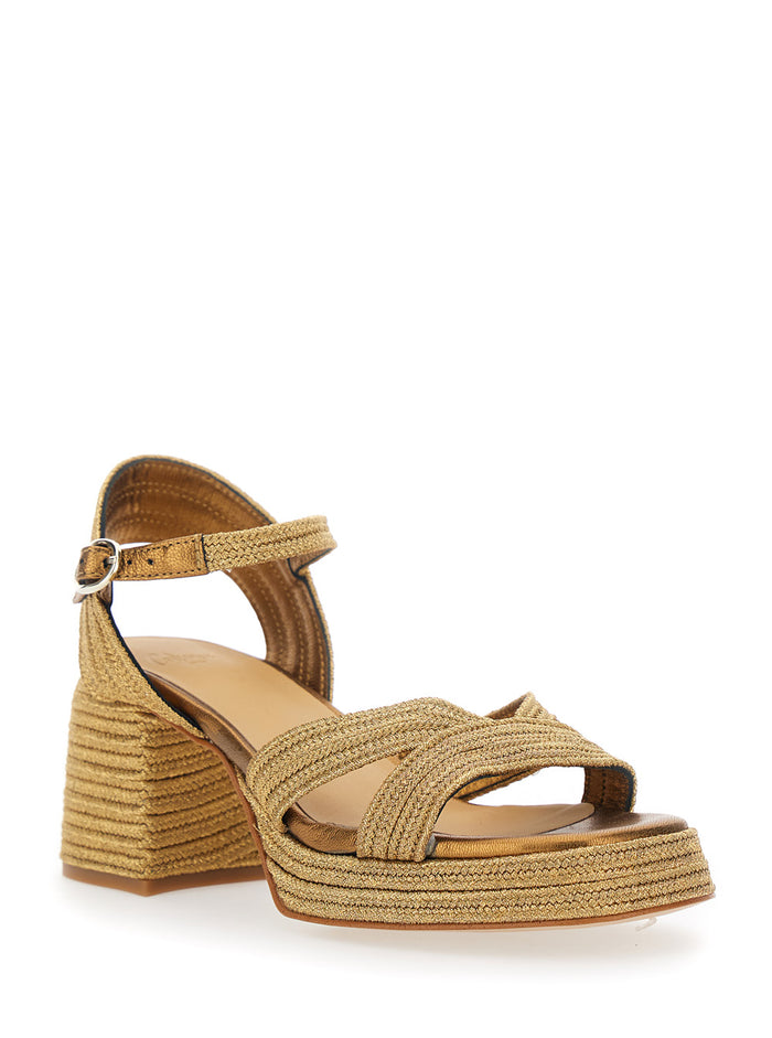 Vallita Beige Sandals with High Heel and V Neck in Fabric Woman Textile Materials Heels