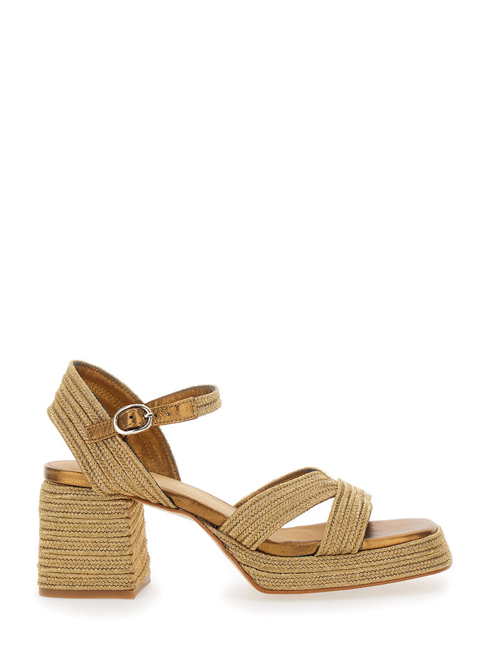 Vallita Beige Sandals with High Heel and V Neck in Fabric Woman Textile Materials Heels
