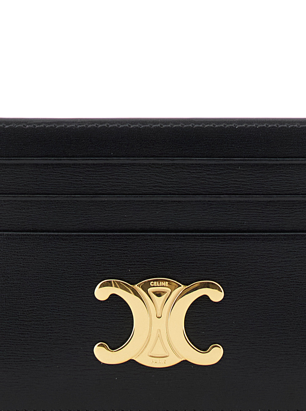 Triomphe Card Holder Black With Metal Plate On Front Leather For Women Calf Products