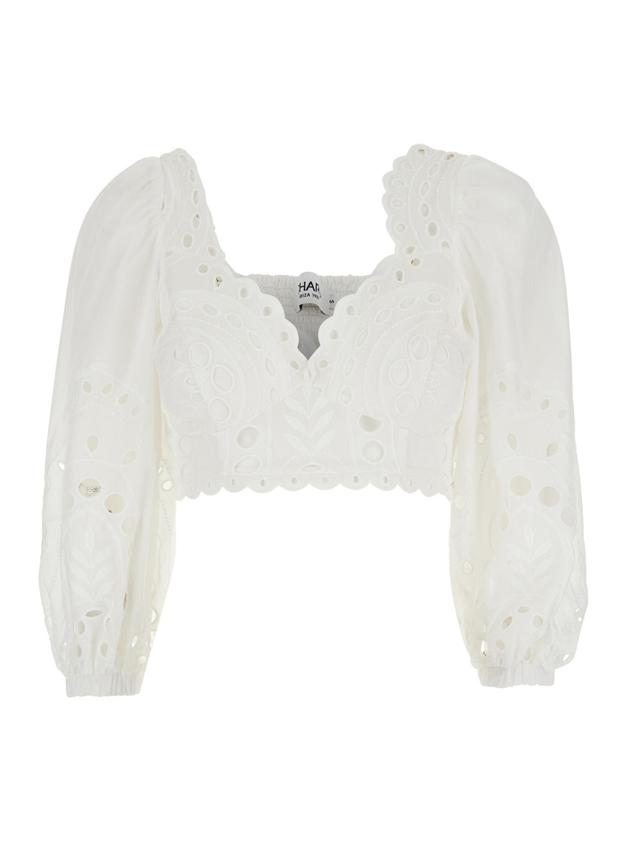 Top Luna White Cotton Blend Tops