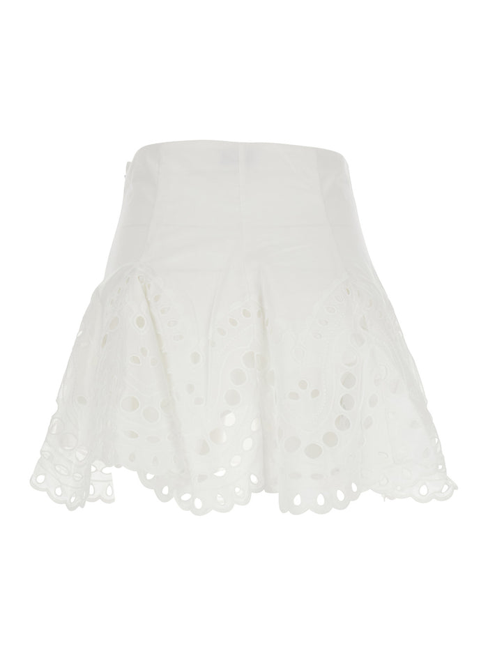 Dress Sail with A-Line Design and Scalloped Hem in Cotton Blend White Women Polyester Skirt