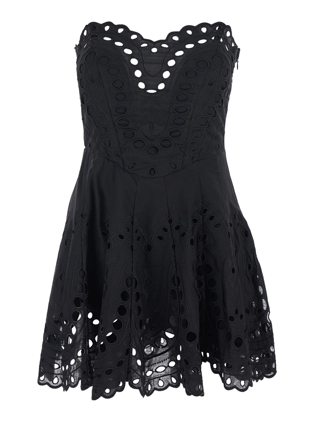 Dress Bail with Heart Neckline and Scalloped Edges in Black Cotton Blend for Women Polyester