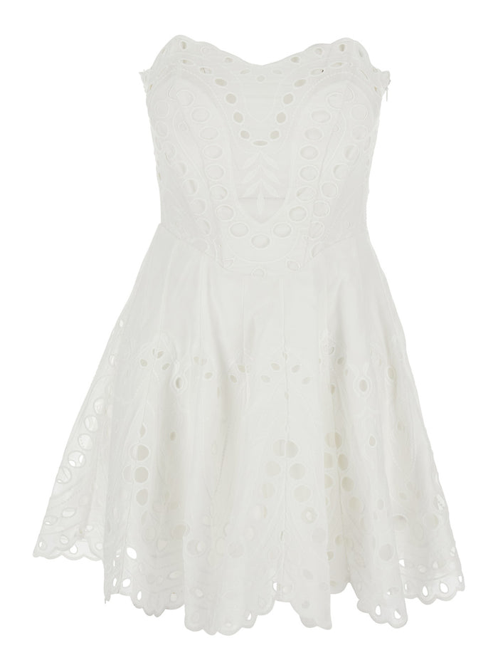 Dress Bail with Heart Neckline and Scalloped Edges in White Cotton Blend for Women Polyester
