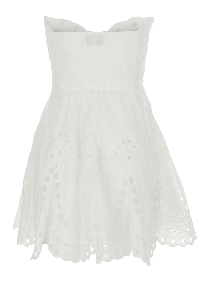 Dress Bail with Heart Neckline and Scalloped Edges in White Cotton Blend for Women Polyester