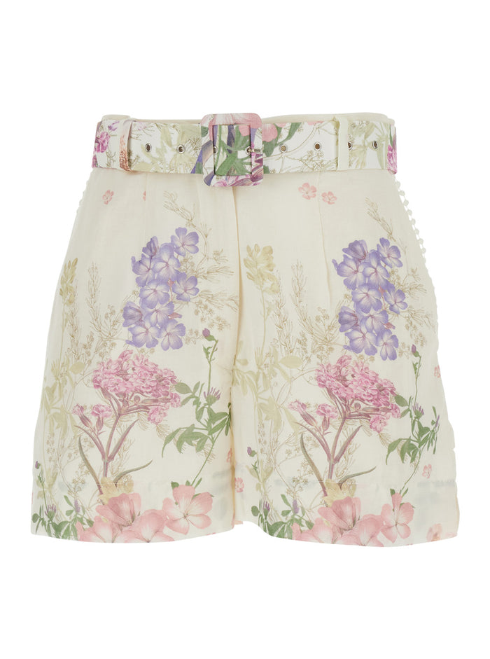 PANSY SHORT Multicolor with Botanical Motif in Cotton for Women Polyester And Bermuda