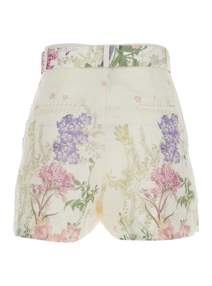 PANSY SHORT Multicolor with Botanical Motif in Cotton for Women Polyester And Bermuda