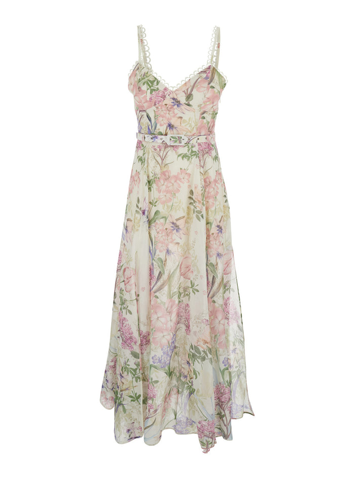 LONG DRESS IRASO Multicolor with V-neck and Ruffles in Cotton for Women Polyester
