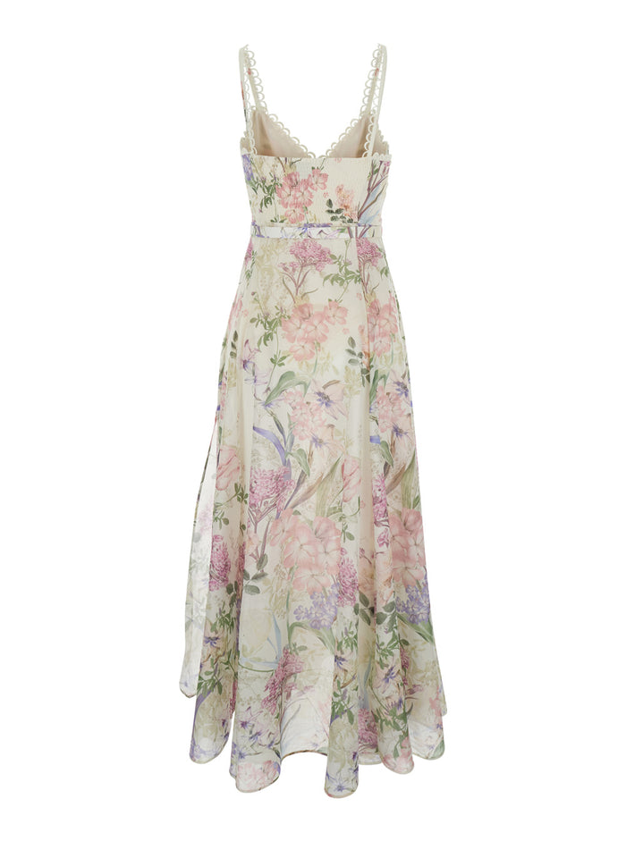 LONG DRESS IRASO Multicolor with V-neck and Ruffles in Cotton for Women Polyester