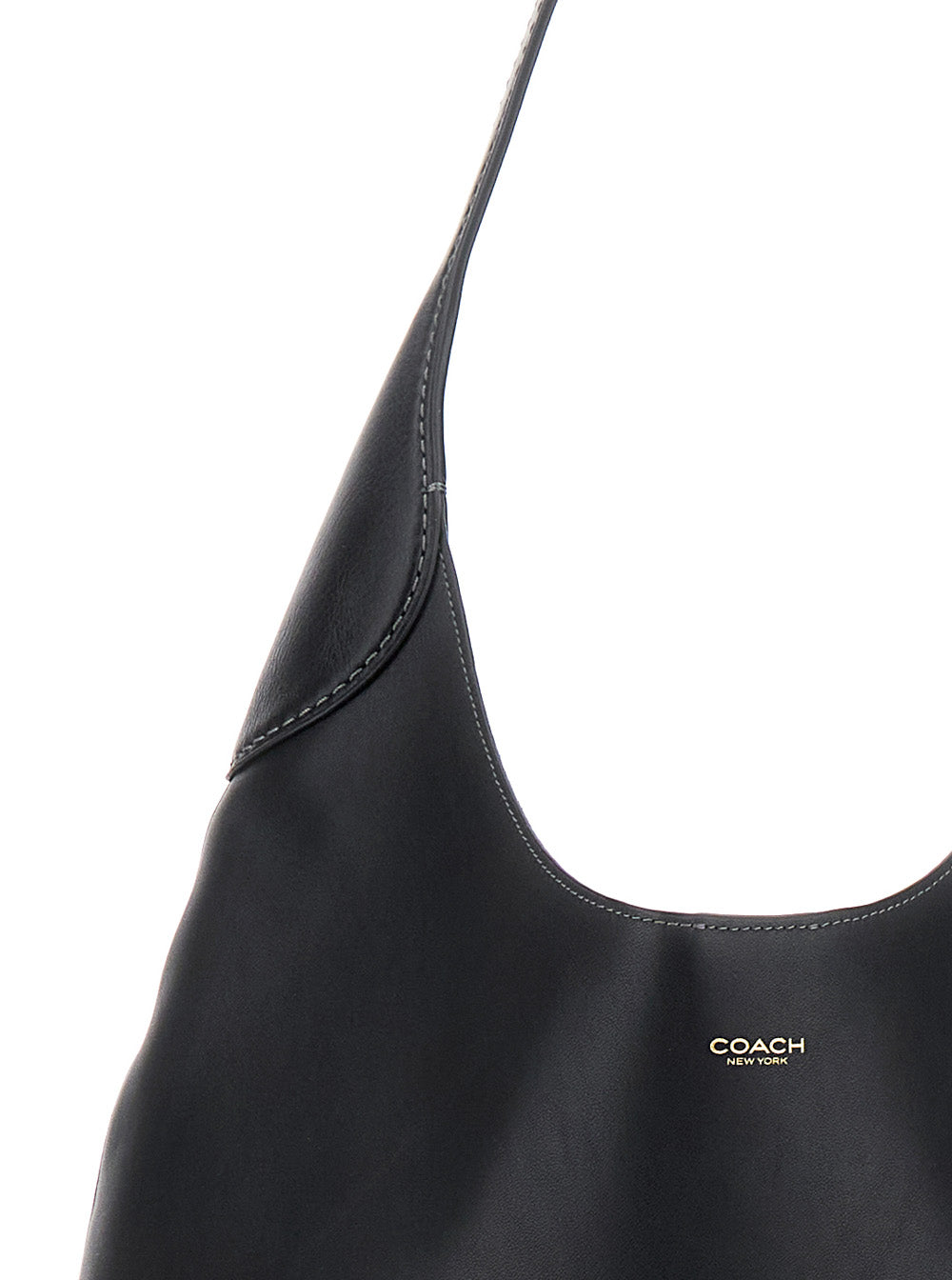 Brooklyn Large Black Shoulder Bag With Logo Lettering On The Front Leather Woman Cow
