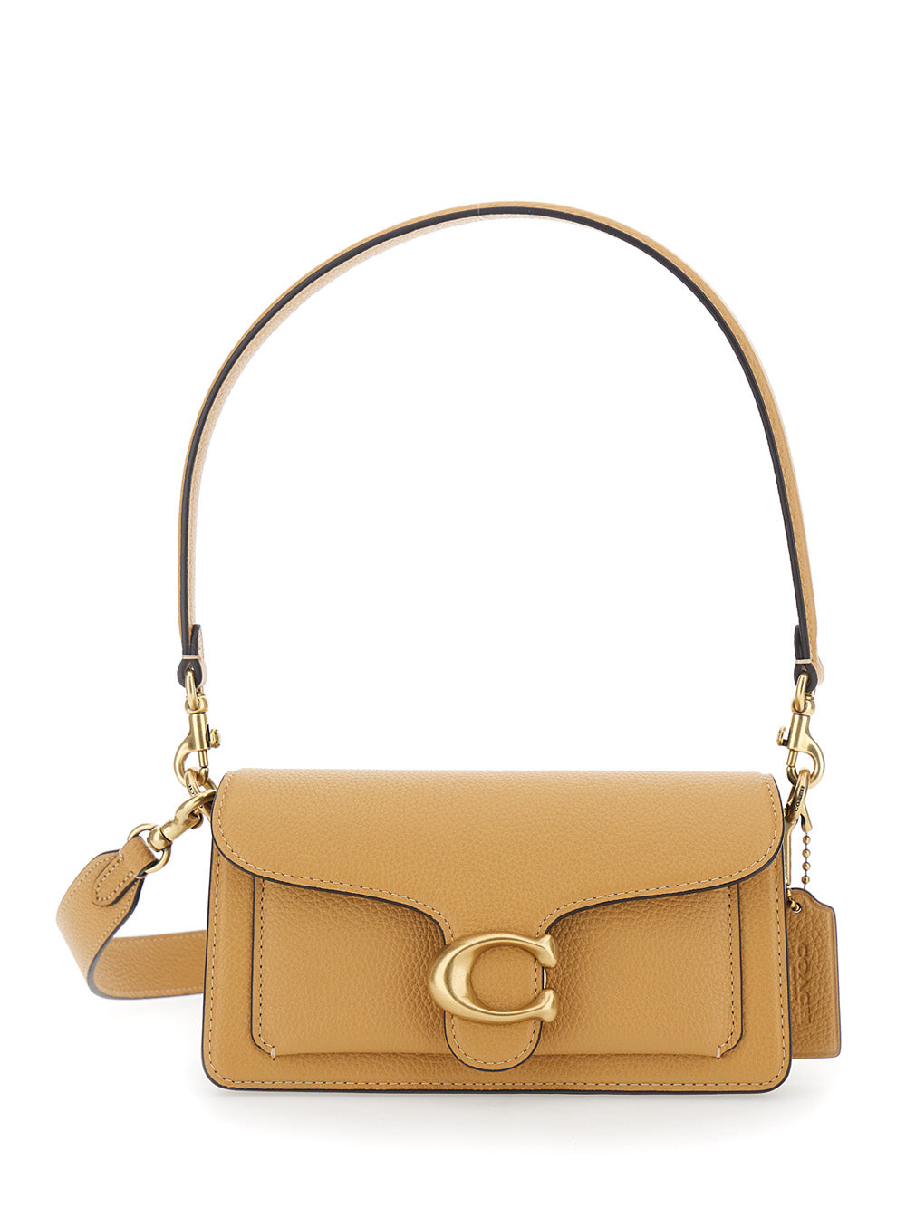 Tabby Shoulder Bag with Plaque Detail in Beige Leather for Women Cow