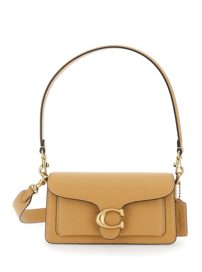 Tabby Shoulder Bag with Plaque Detail in Beige Leather for Women Cow