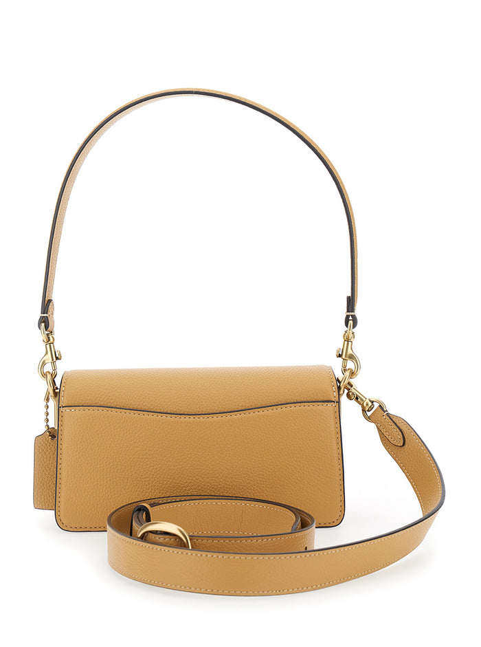 Tabby Shoulder Bag with Plaque Detail in Beige Leather for Women Cow