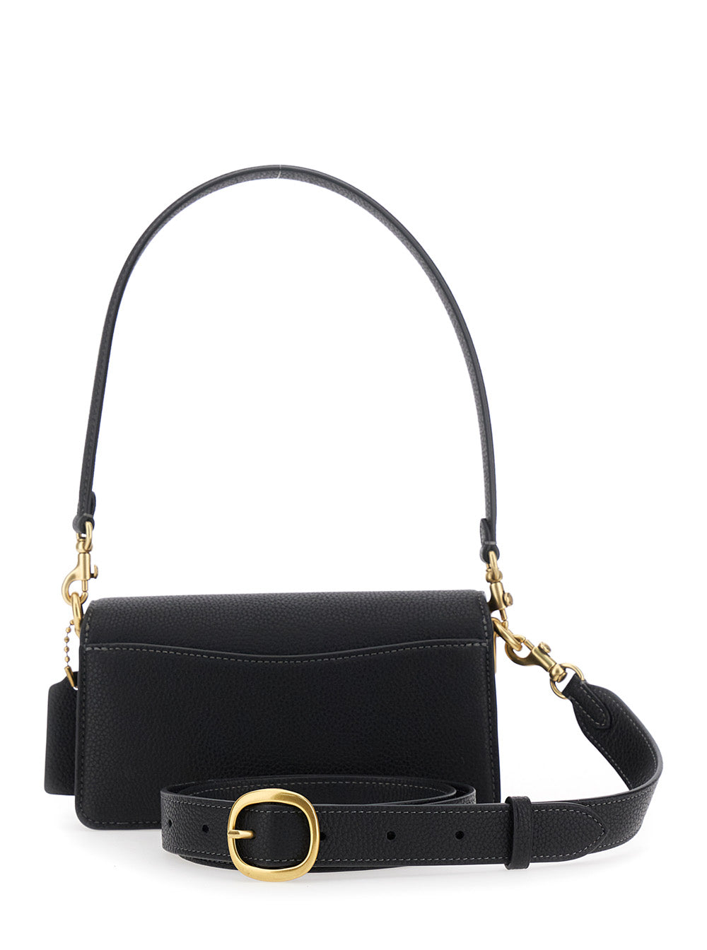 Tabby 20 Black Shoulder Bag with Removable Handle and Logo Plaque on the Front in Leather Woman Cow