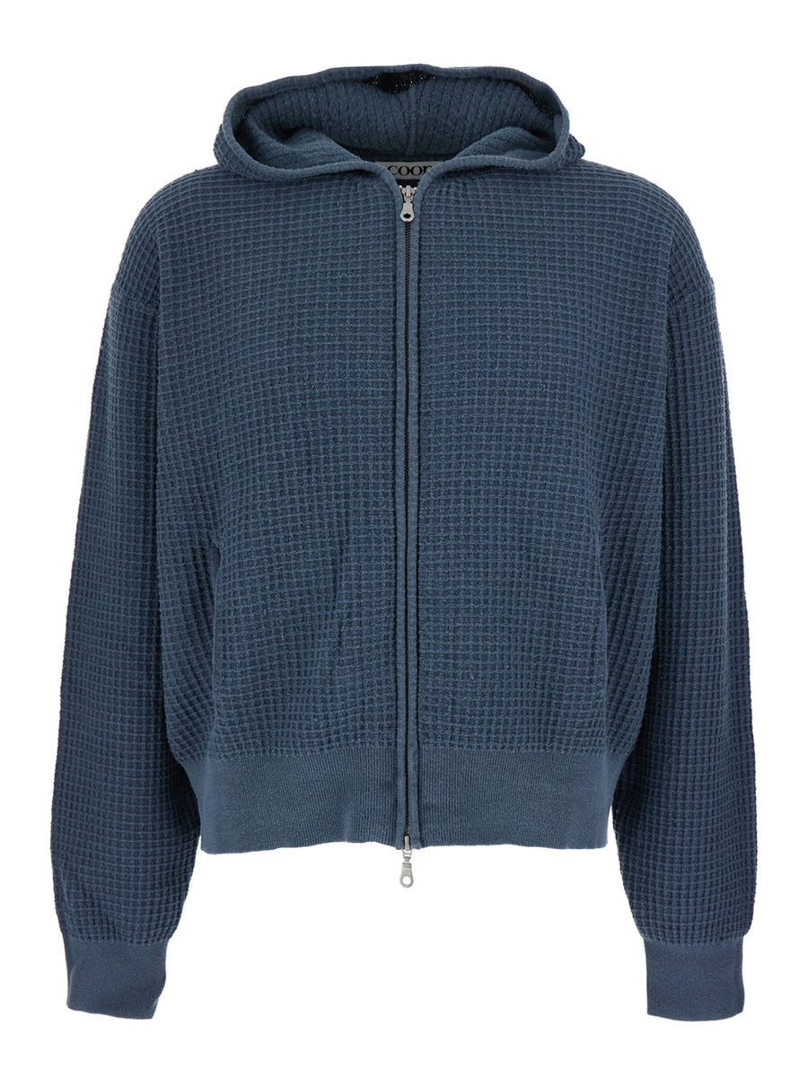 Hooded Sweatshirt Honeycomb Knit Blue Cotton Sweatshirts