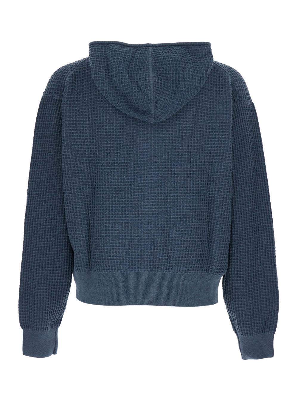 Blue Hooded Sweatshirt With Honeycomb Knit Design In Cotton Man Blu Sweatshirts