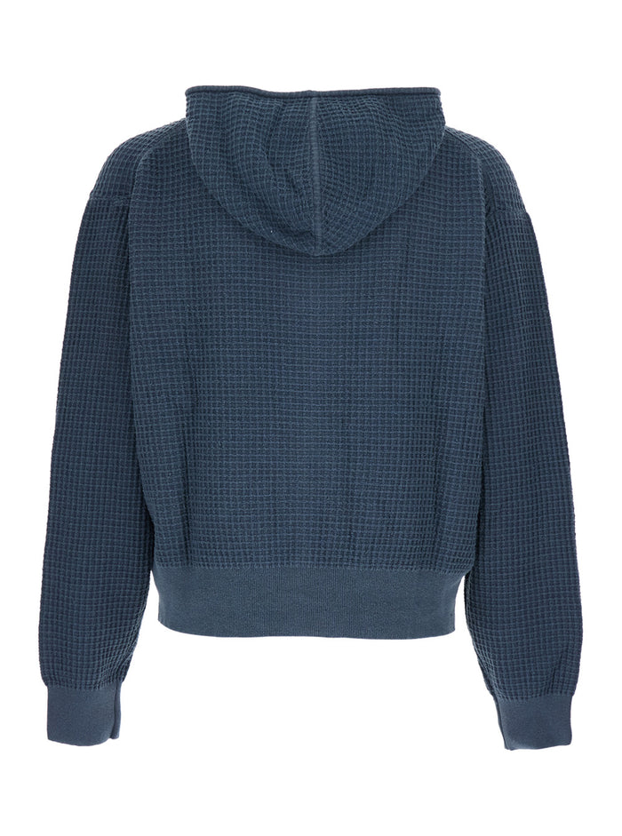 Blue Hooded Sweatshirt With Honeycomb Knit Design In Cotton Man Blu Sweatshirts