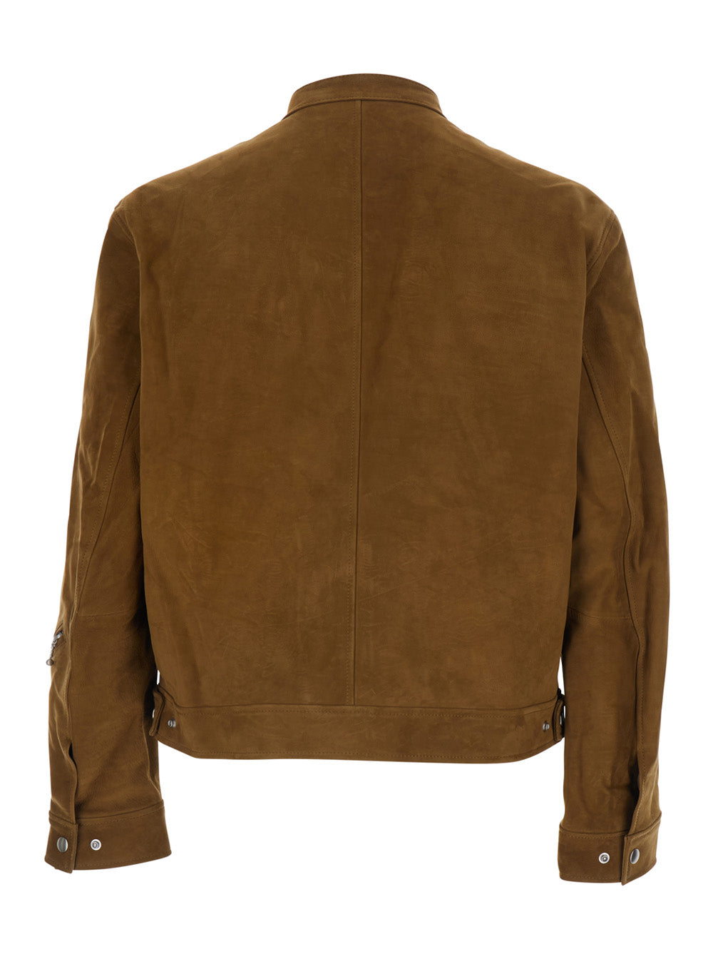 Jacket CALF SKIN D POCKET BIKER JUMPER Brown with Front Leather Pockets for Men Outerwear