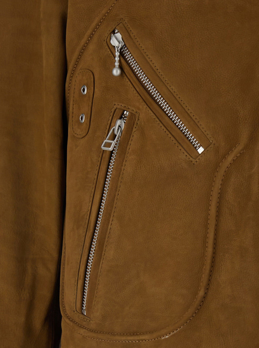 Jacket CALF SKIN D POCKET BIKER JUMPER Brown with Front Leather Pockets for Men Outerwear