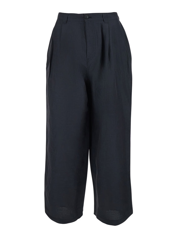 Classy Oversized Two-Tuck Trousers Blue With Double Pleat On The Front Viscose For Men Blu Linen Nylon