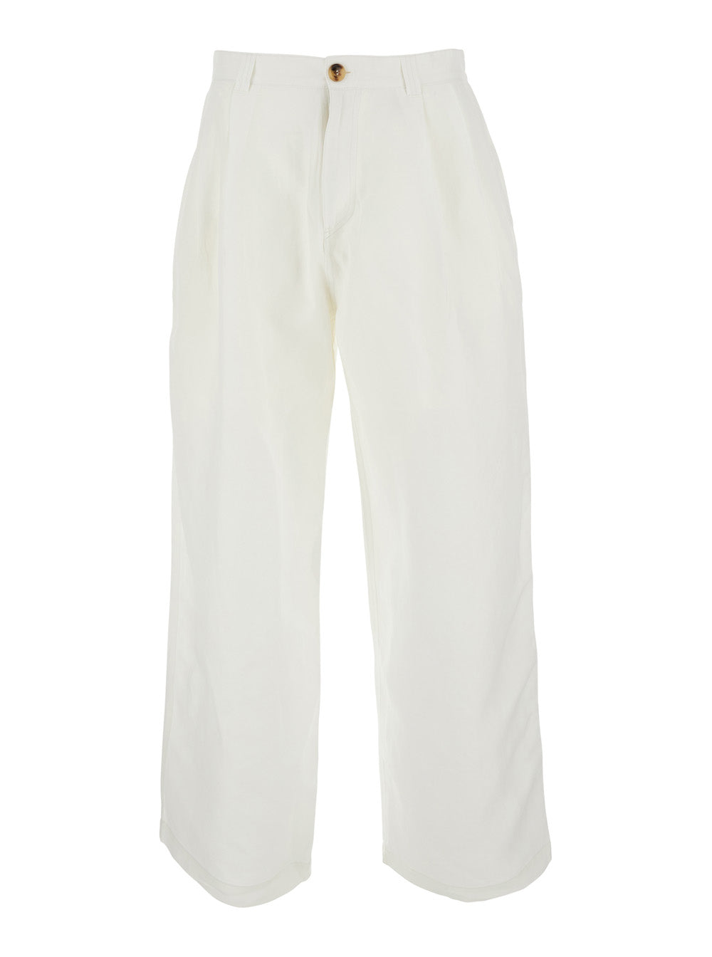 CLASSY OVERSIZED TWO-TUCK TROUSERS - White with double pleat at the front In Viscose Women Linen Nylon