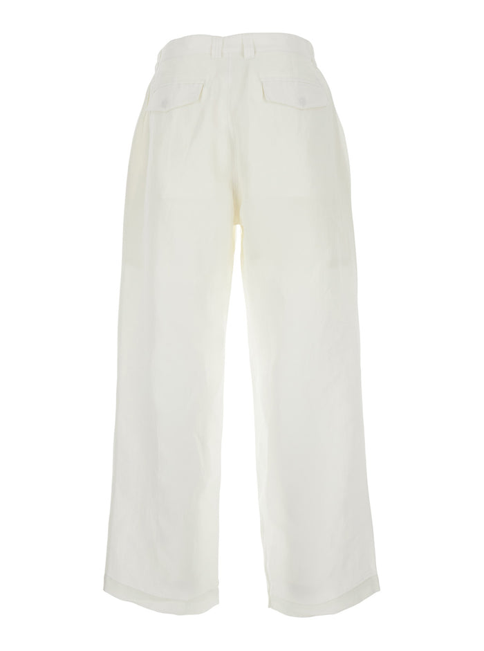 CLASSY OVERSIZED TWO-TUCK TROUSERS - White with double pleat at the front In Viscose Women Linen Nylon