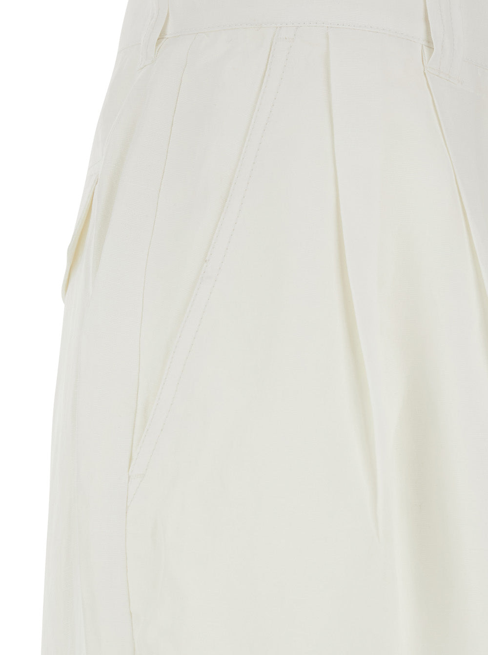 CLASSY OVERSIZED TWO-TUCK TROUSERS - White with double pleat at the front In Viscose Women Linen Nylon