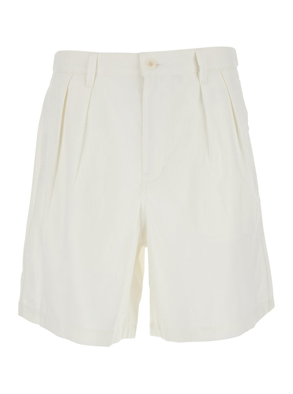 Shorts With Front Pleats White Linen Blend Polyester
