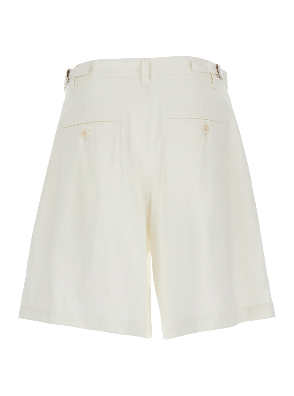 White Shorts With Front Pleats In Linen Blend Man Polyester Cotton Rayon And Bermuda