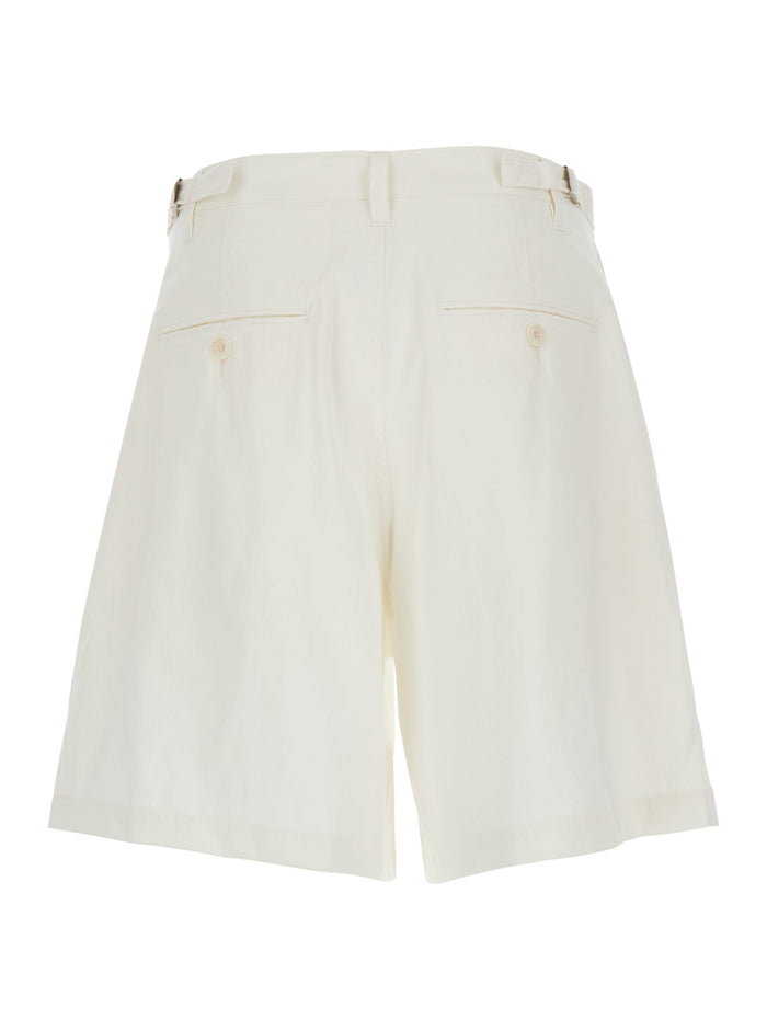 White Shorts With Front Pleats In Linen Blend Man Polyester Cotton Rayon And Bermuda