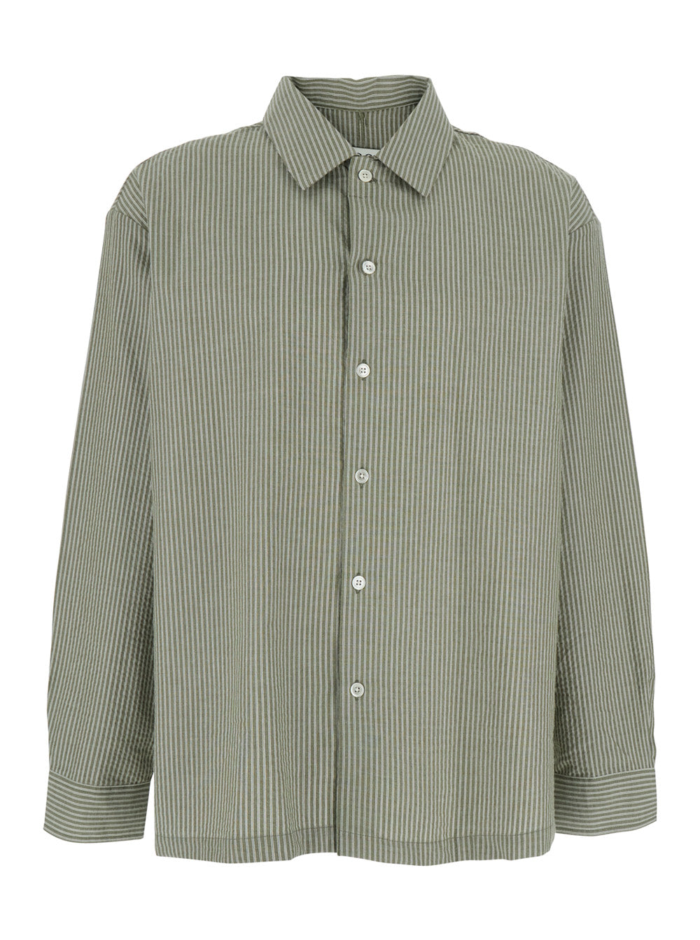 Stripe Cotton Lounge Shirt Green Long Sleeve With Motif For Women And Blouses