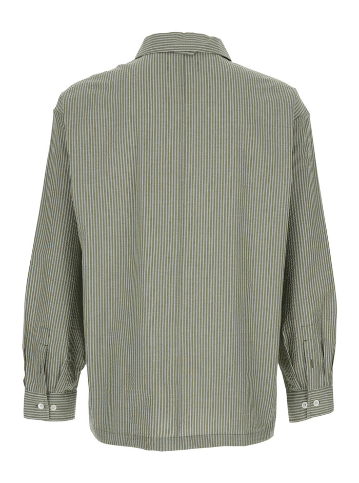 Stripe Cotton Lounge Shirt Green Long Sleeve With Motif For Women And Blouses