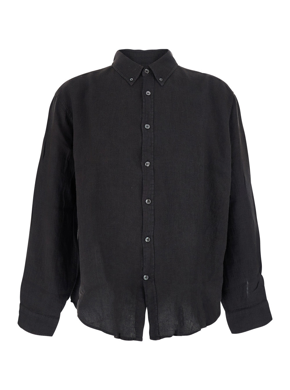 Linen Dyed Oversized Shirt Gray Long Sleeve With Front Closure For Women Grey And Blouses